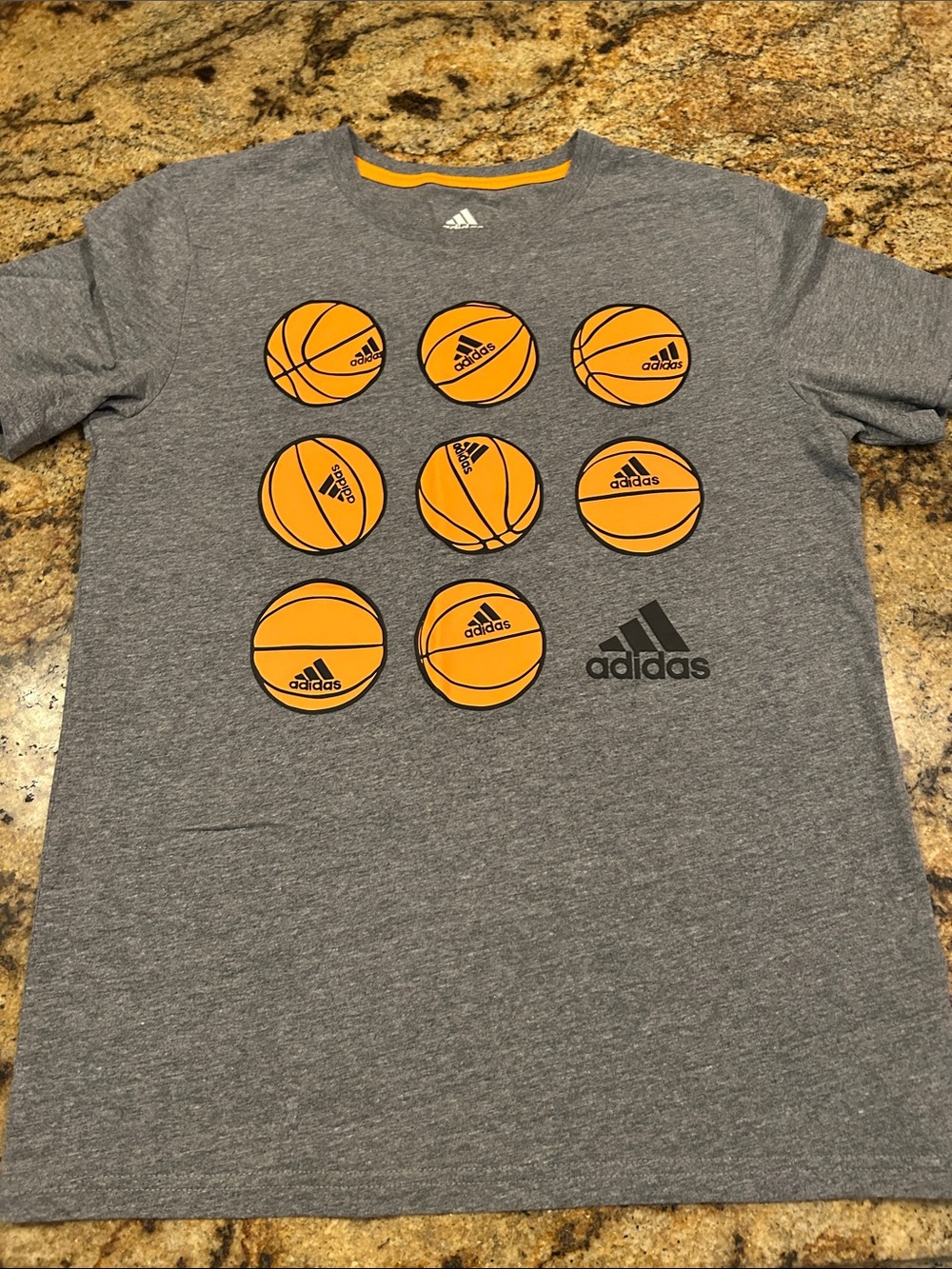 adidas Gray Tee with Orange Basketball Grid Graphic